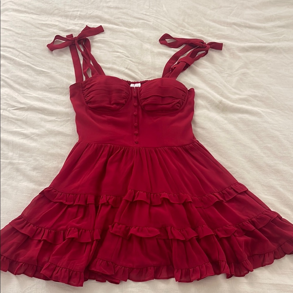 Red Dress with Ruffle Skirt